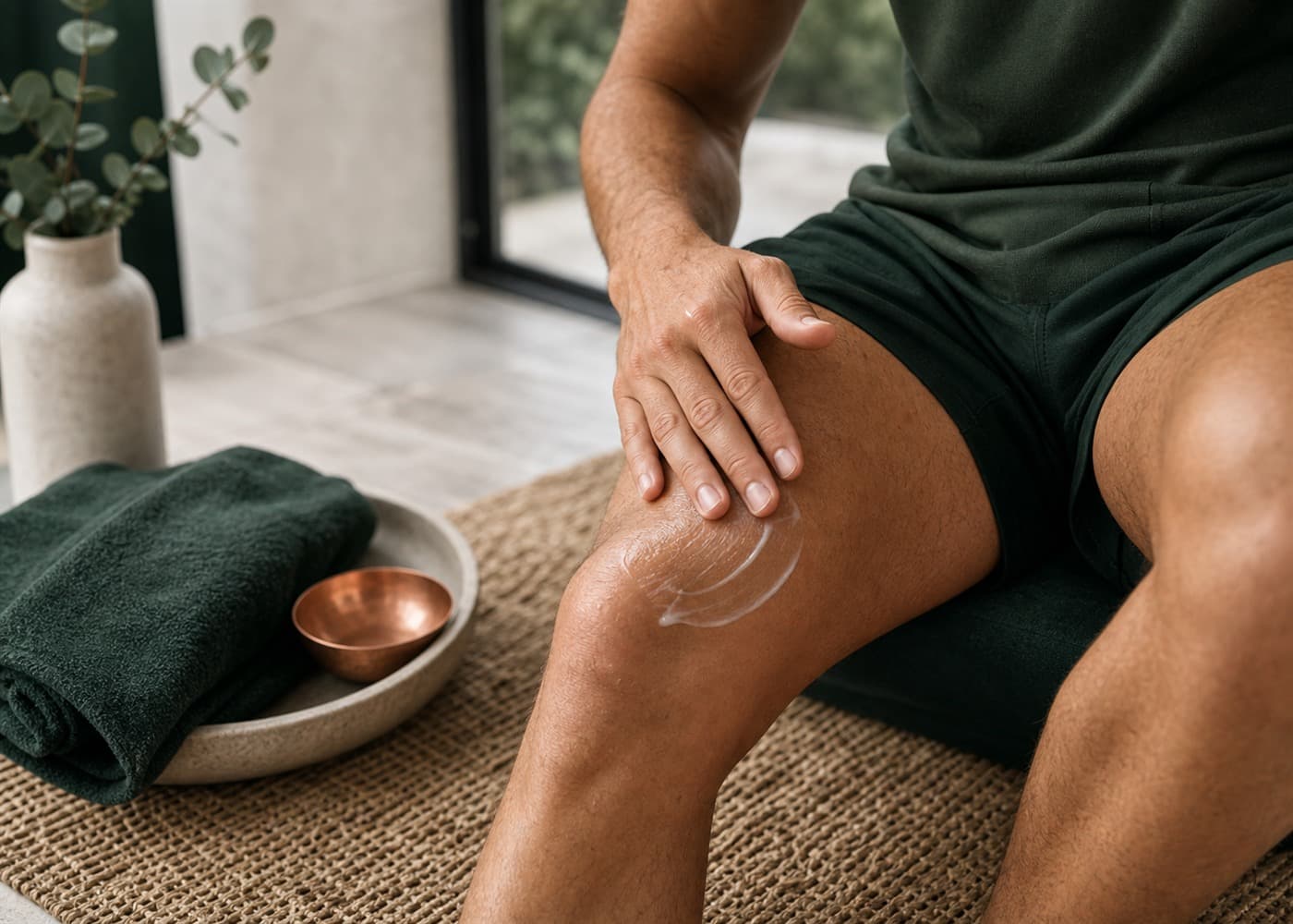 Phoria topical product being applied as part of a recovery routine