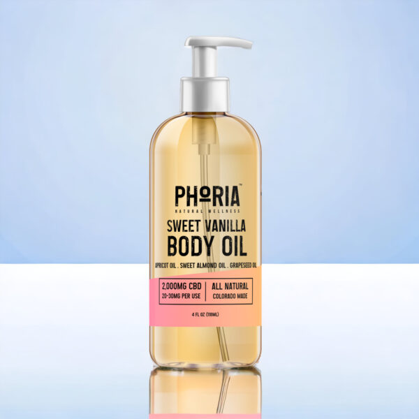 Sweet Vanilla CBD Body Oil on Blue Background